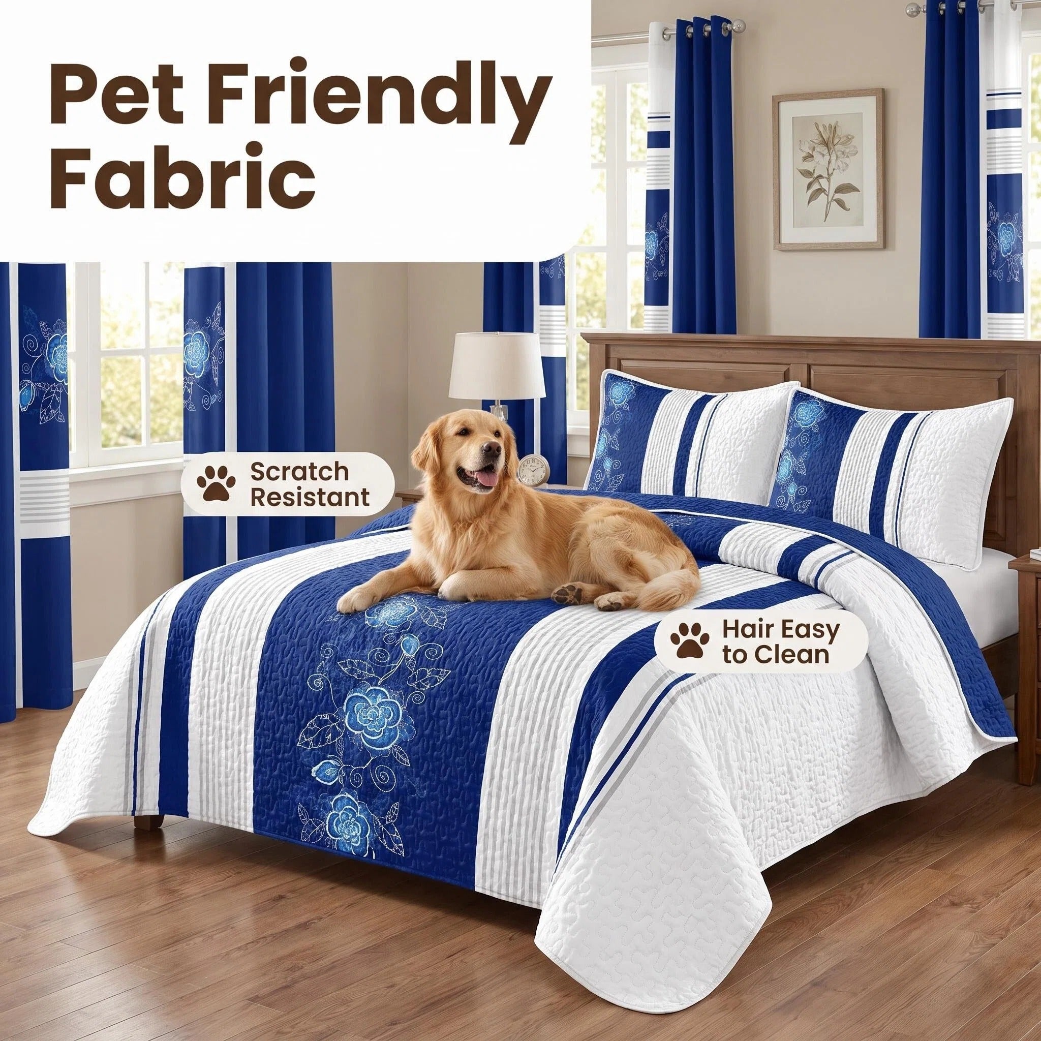 Couche de lit et d'un rideau bleu profond 9 pièces