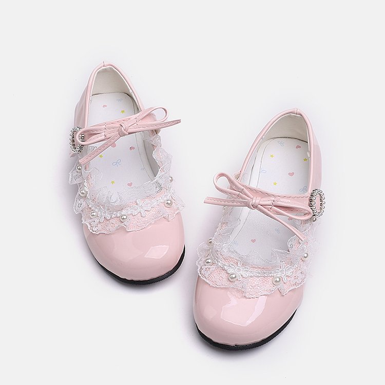 Fille Princesse Chaussures Mode Versatile Petit Cuir Chaussures Fille Lolita Haut Talons Bow Singl