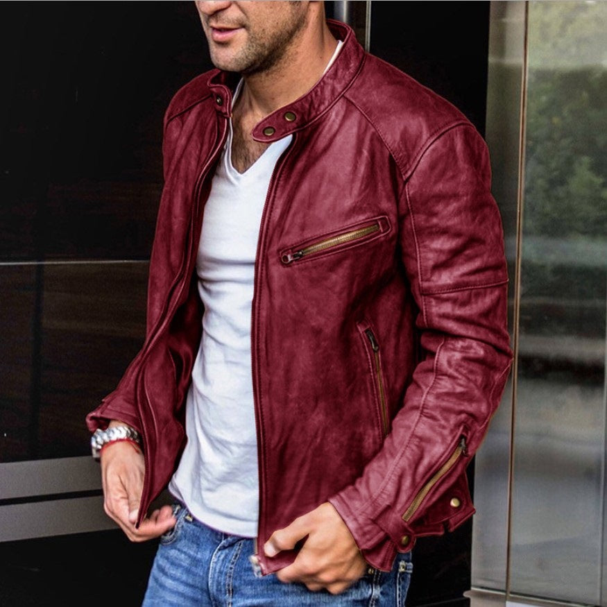 Automne Hiver Hommes PU En cuir Stand Collar Punk