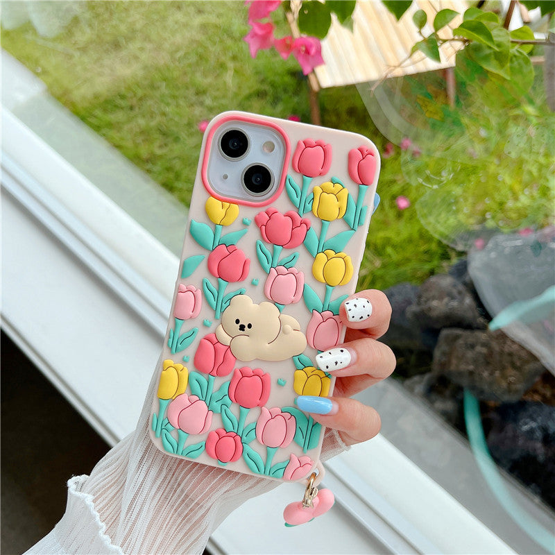 Caricature créative Little Bear Flowers Cas téléphonique