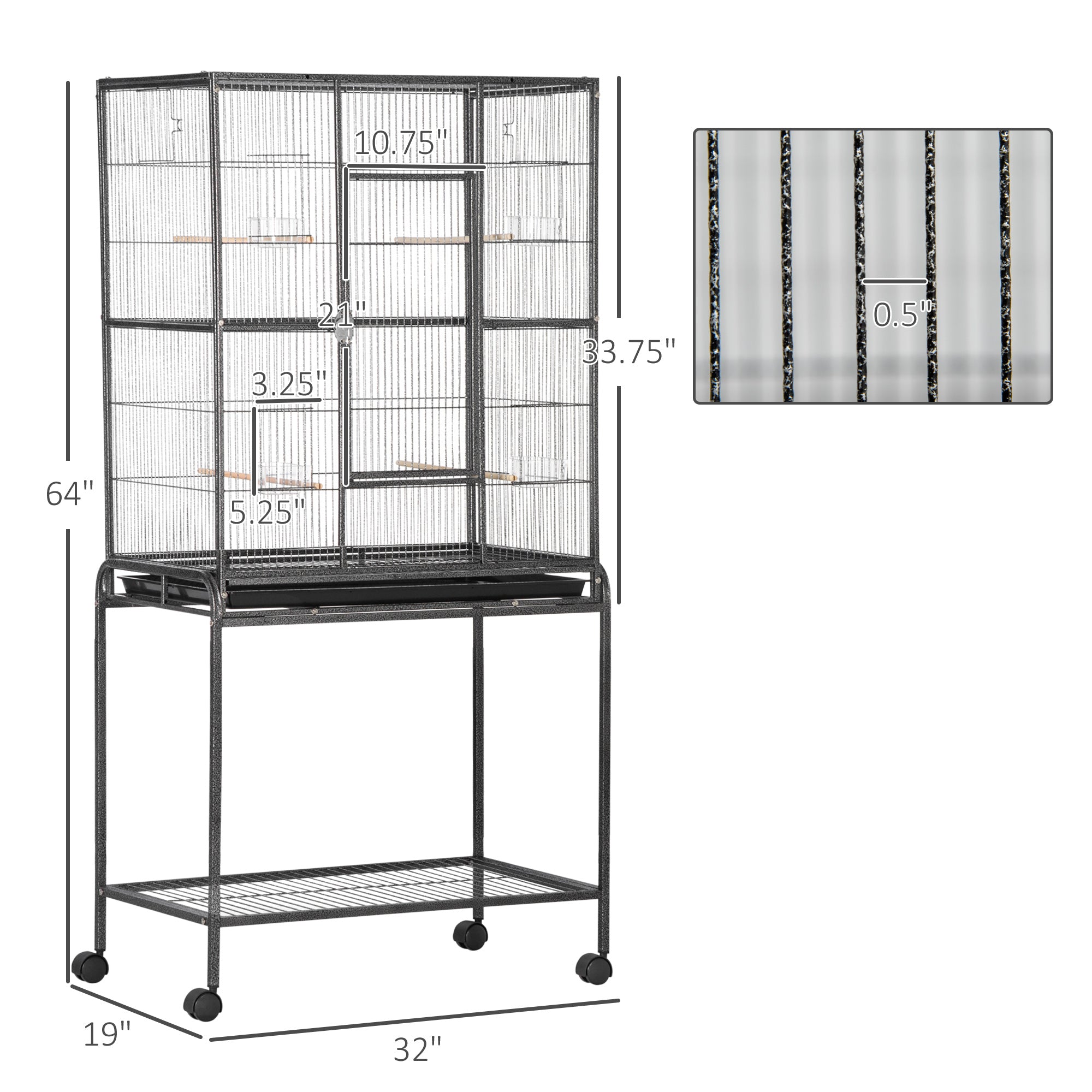 30" d'alimentation en cage en métal avec support de roulement amovible