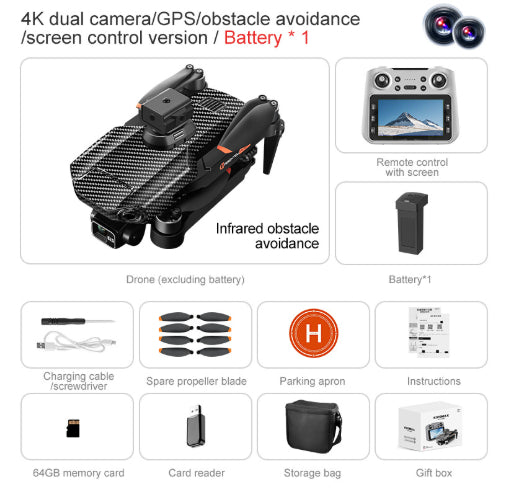 3 axes 4K avec contrôle d'écran et évitement des obstacles pour la photographie aérienne