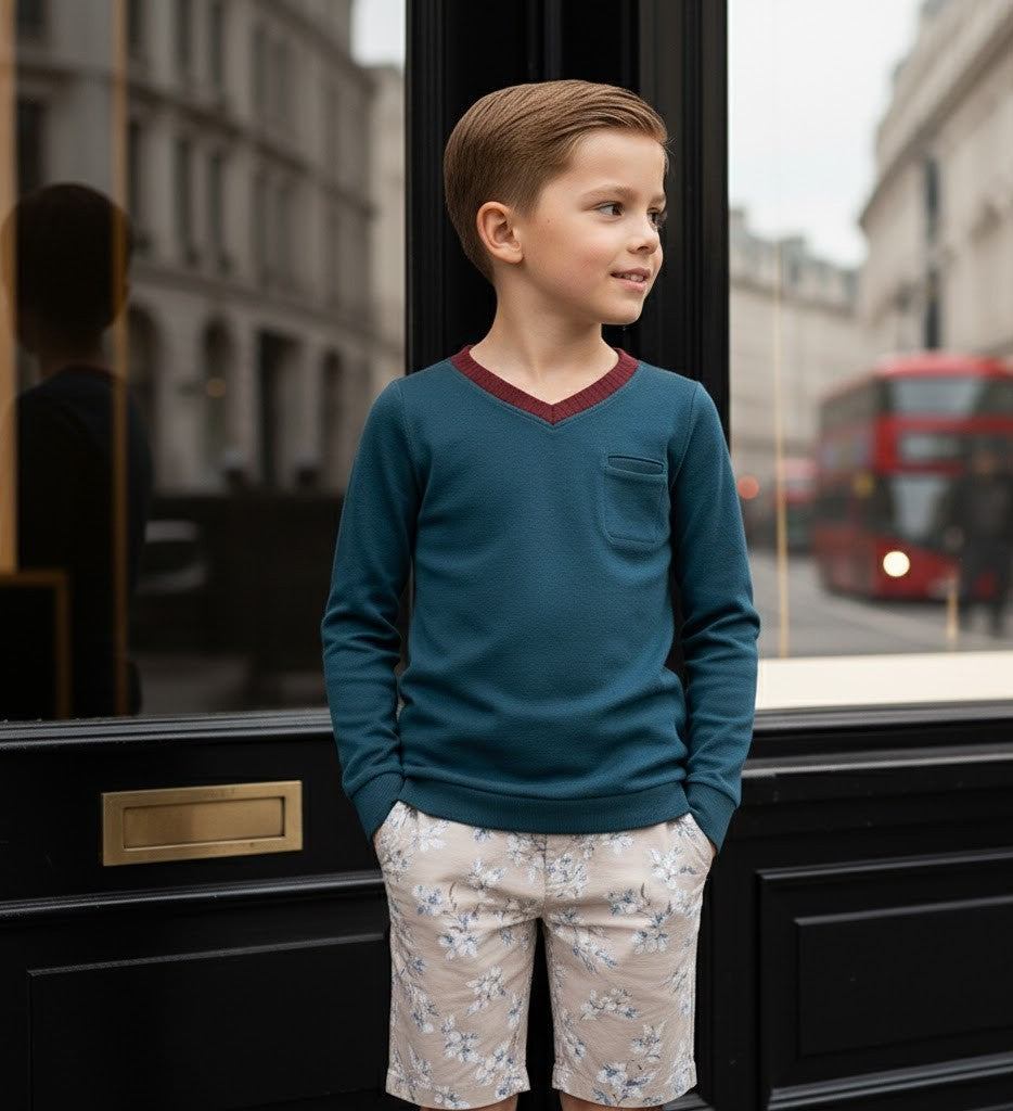 Garçons Col V Manches longues Top léger Printemps Été Casual T-shirt intelligent 3-10Y