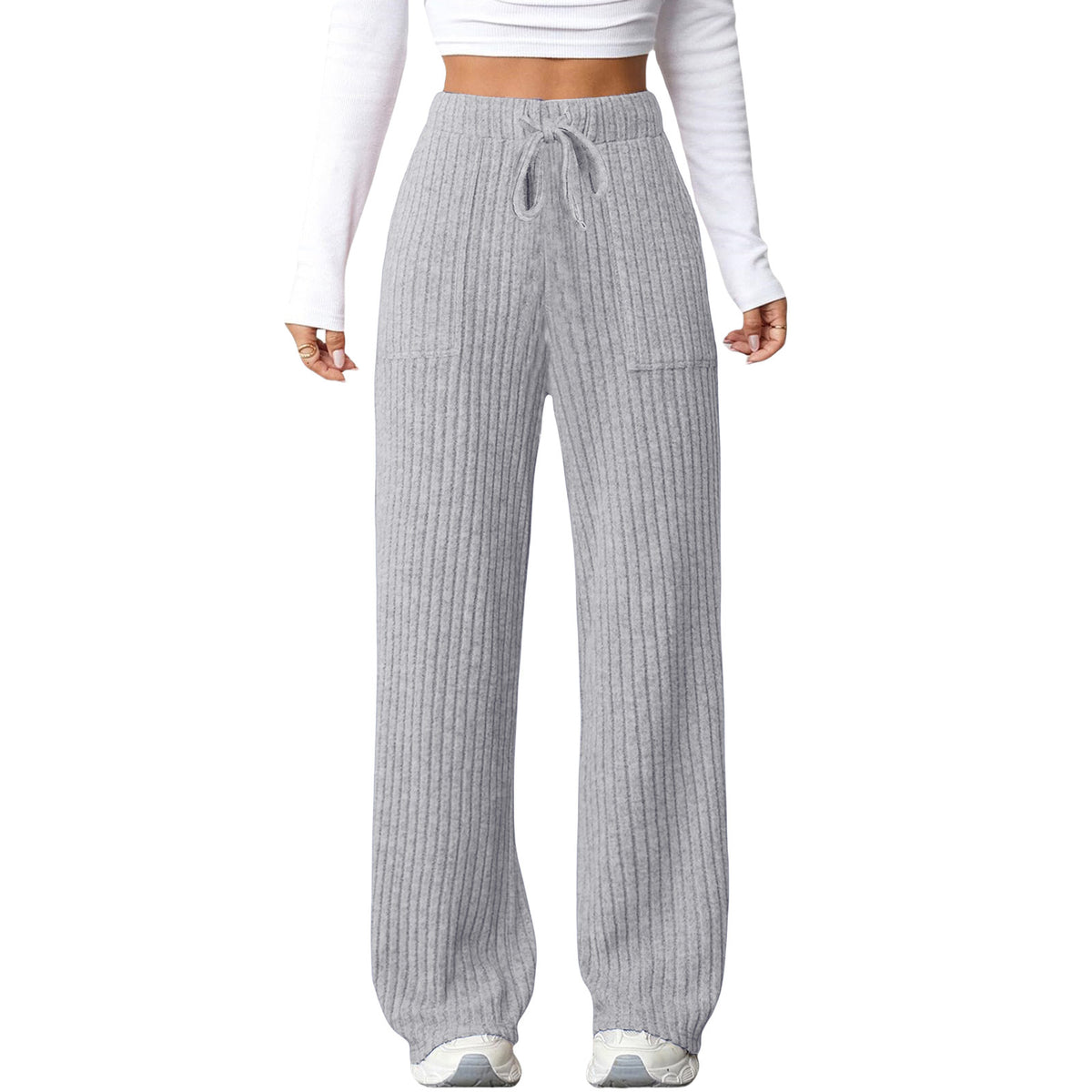 Pantalon casual de poche à col solide pour femmes