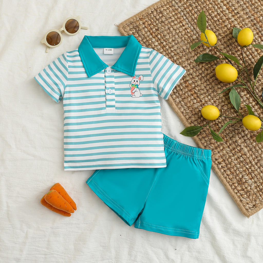 Rabbit Striped Band Short Sleeve Top and Shorts