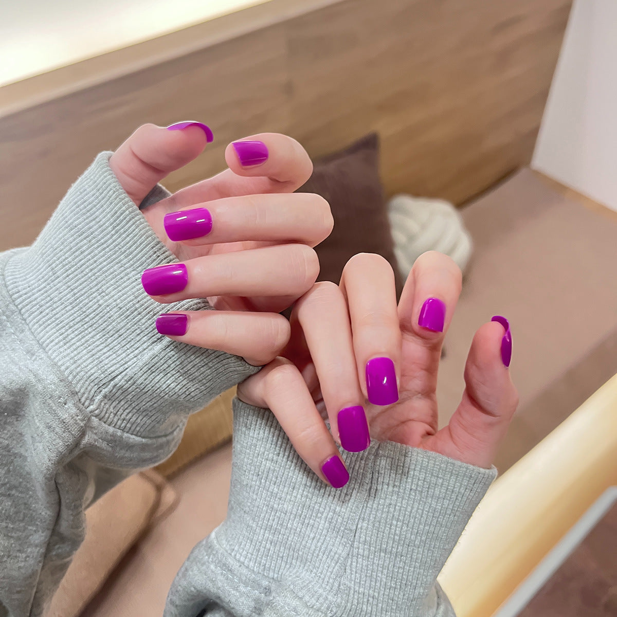 Stickers Nail Minimaliste à Carré Court pour Femmes Faux Nail