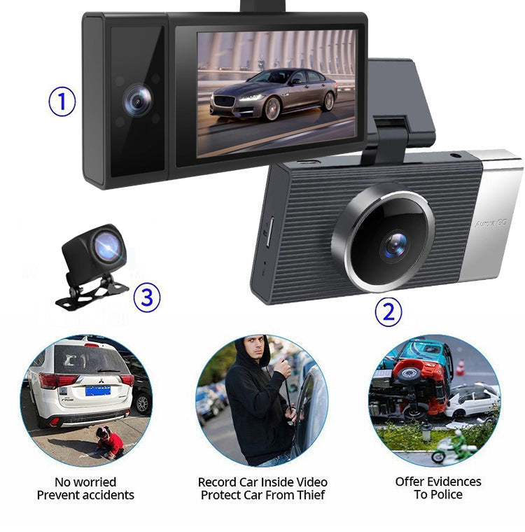 WIFI Driving Recorder Trois Lens Mobile Phone APP Interconnexion Night Vision Large Large Wide