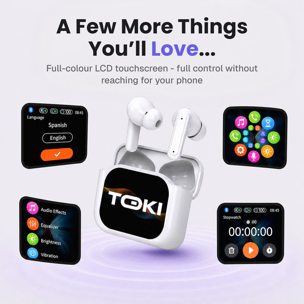 Ecouteurs de traduction AI Toki Pro-5 avec boîtier de recharge à écran LCD intelligent