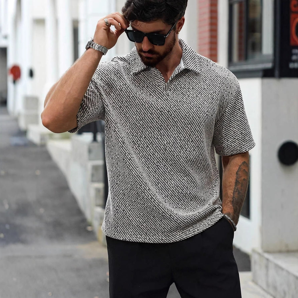 Chemise de polo mince de sport occasionnel avec un col turn-down et manches courtes en plaid