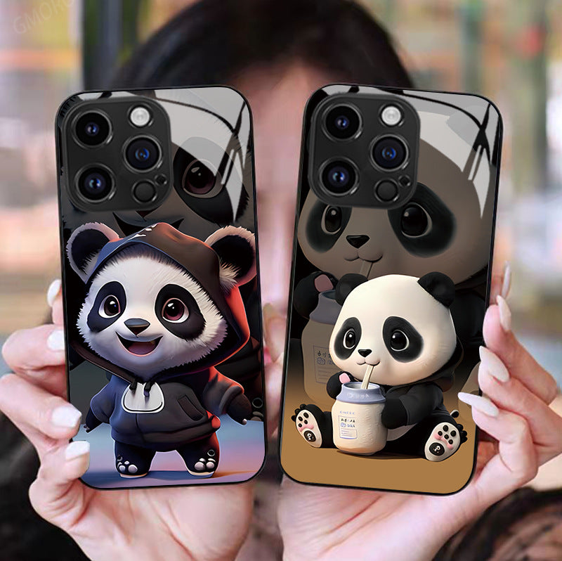 Housse de téléphone Panda Mignon Caricature National Trésor Verre cas dur