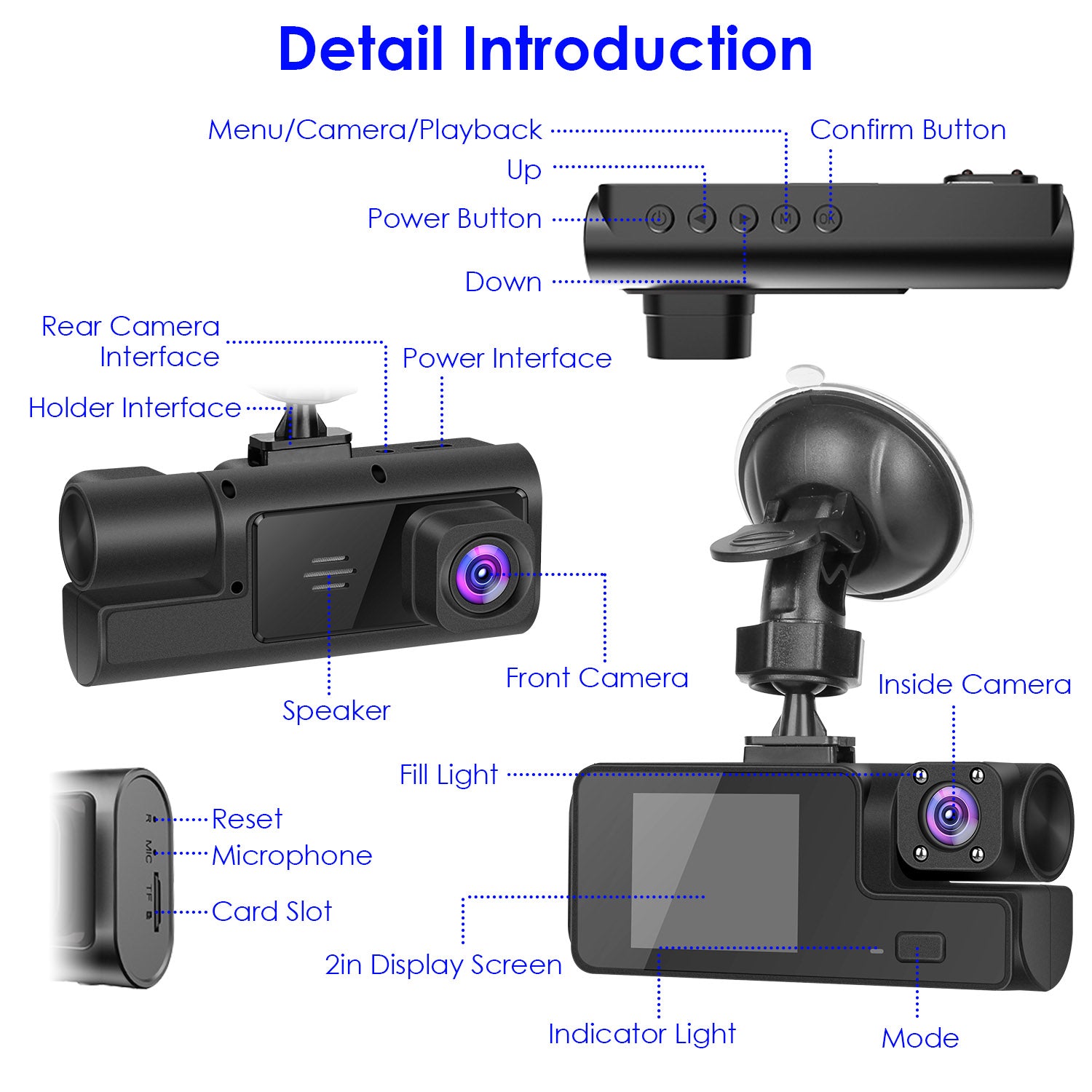 1Pc WiFi FHD 1080P voiture Dash Cam 3 canaux arrière avant caméra de Dash intérieur avec boucle Recordi