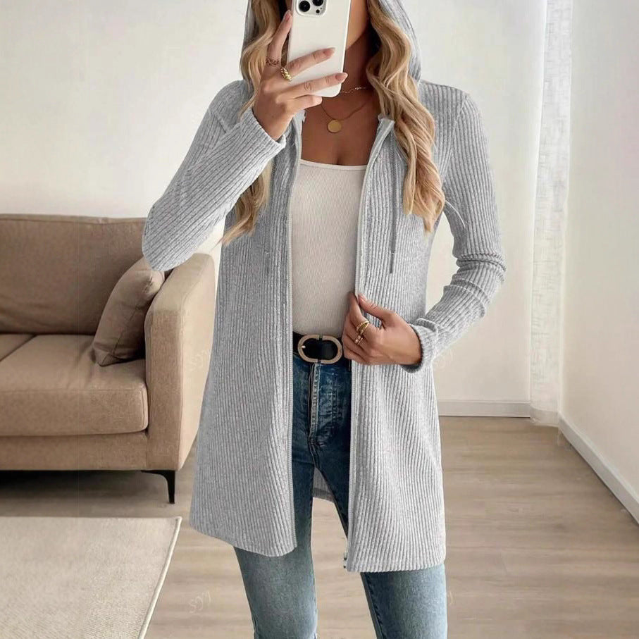 Cardigan à manches longues à fermeture zippée pour femmes