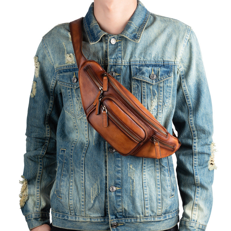 Cowhide Retro-style sac de poitrine casual