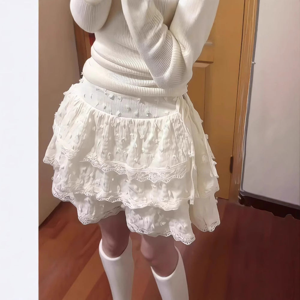 Cake-style puffy en dentelle courte taille haute
