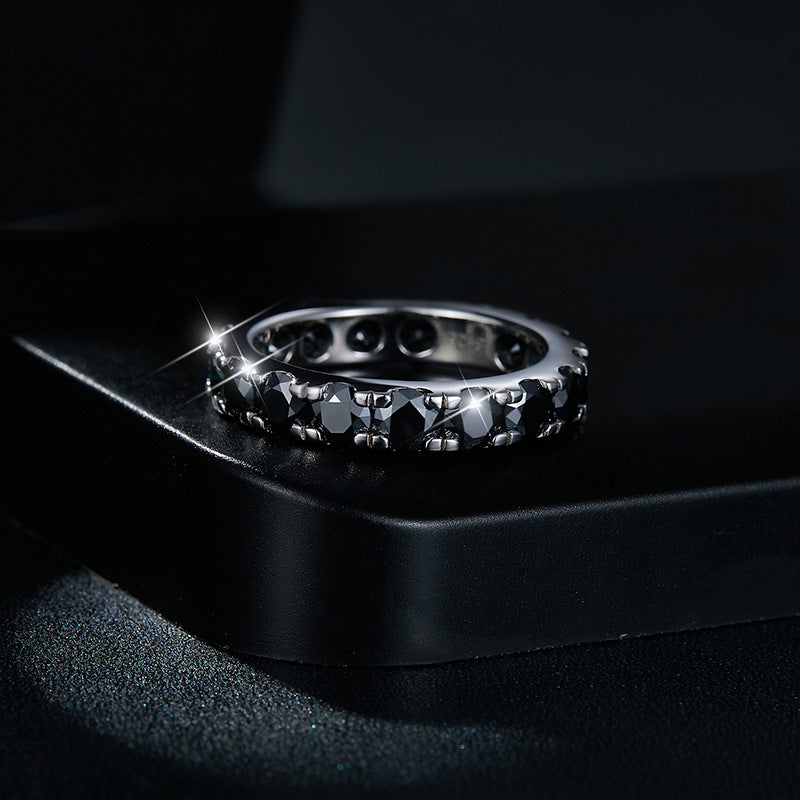 S925 Argent rond noir Moissanite Ring Ring