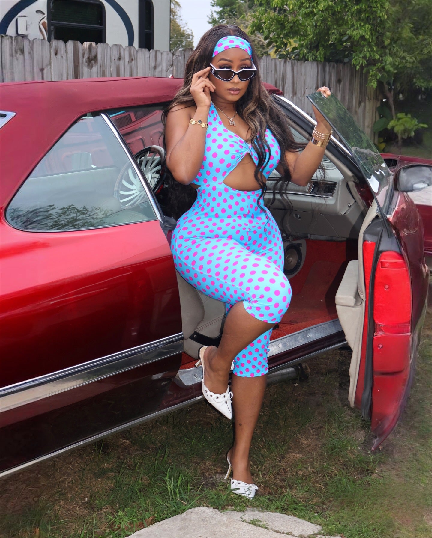 Femmes Sangle élégante Polka-dot Bandeau Halter Jumpsuit