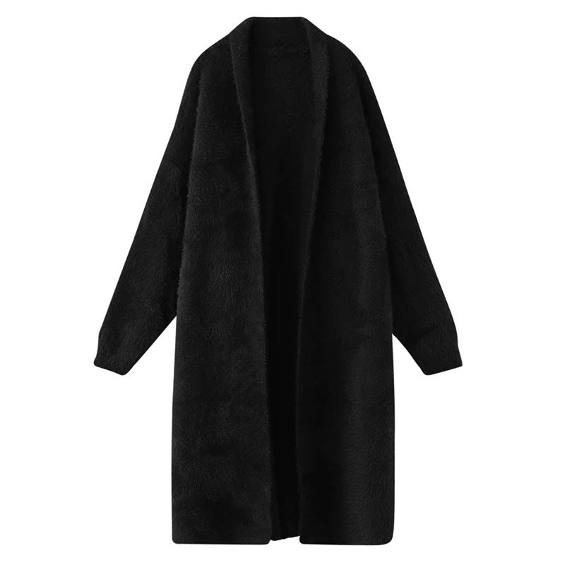 Épaisseur Mink-faux fourrure sur la cheville Long tricot Cardigan manteau