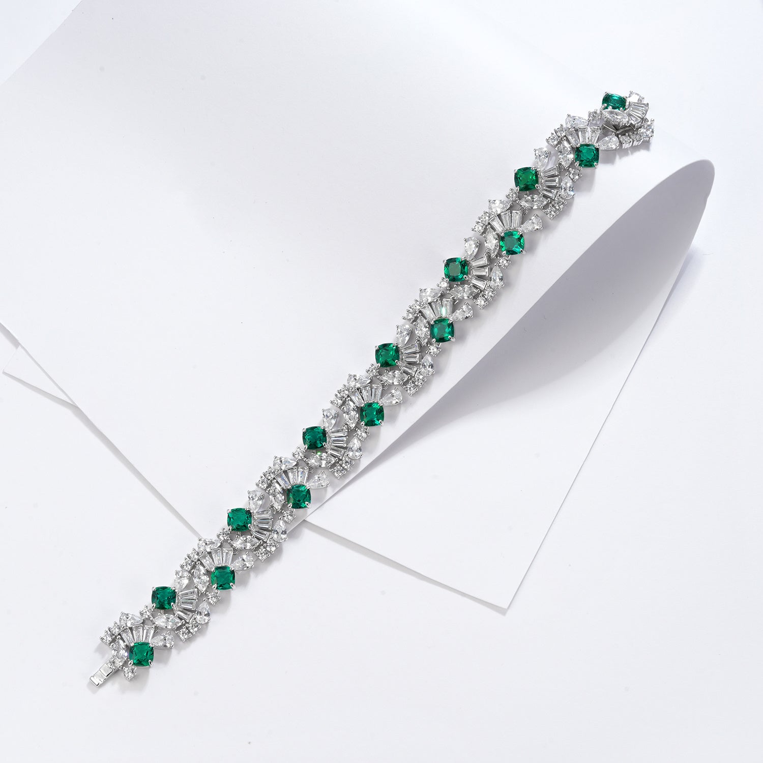 S925 Argent Sterling 5mm Lab-Grown Emerald Ruby Saphir Bracelet de tennis 16.5cm 14 Pierres