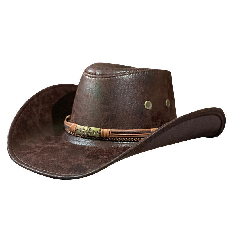 Chapeau en cuir rétro ethnique Western Denim