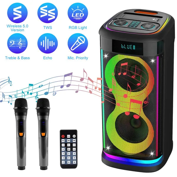 Haut-parleur de partie sans fil portable avec lumière LED sans fil Mic télécommande TWS Treble Basse