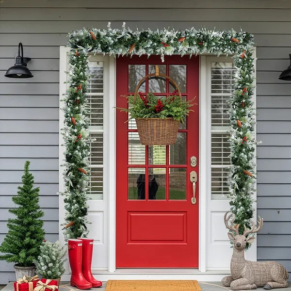 2 Pack 9FT Pré-éclairé Snow Flocked Christmas Garland