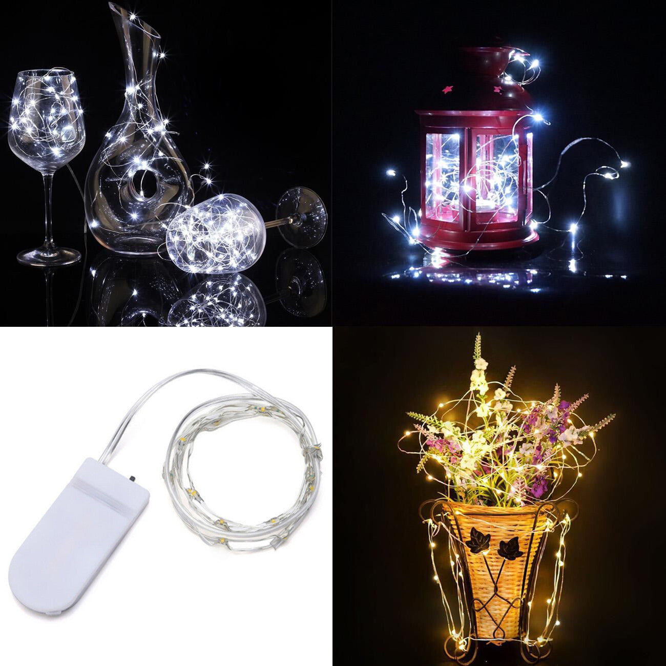 6 Pack 20 LEDs Batterie actionné Mini LED fil de cuivre chaîne Fée lumières Part 2m---1PCS Wa