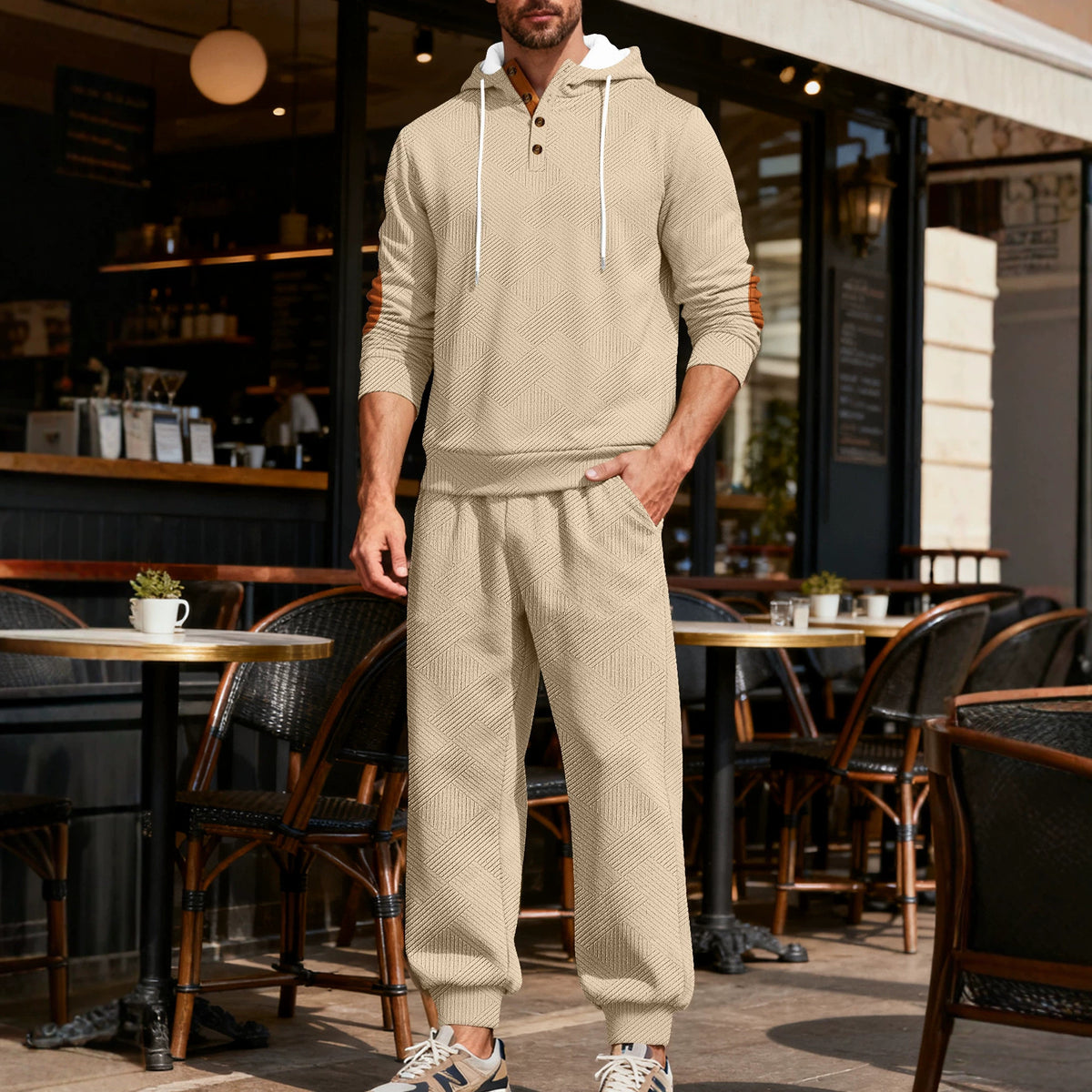 Panel en cuir pour hommes Jacquard Casual SetStand Collar Faux Capuche à manches longues Sweatshir Dessin