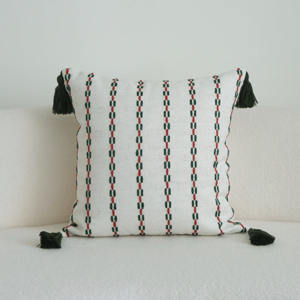 Christmas Collection Red and Green Striped Tasseled Plush Throw Pillow Sofa Cushion