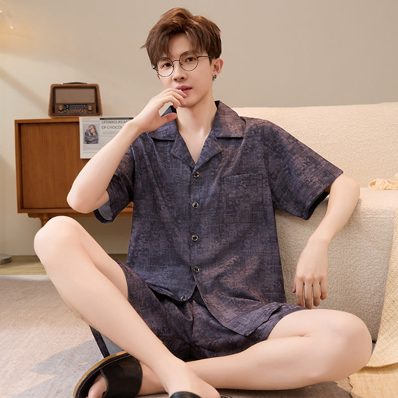 Hommes Summer Cardigan Ice-silk Manches courtes Top et shorts