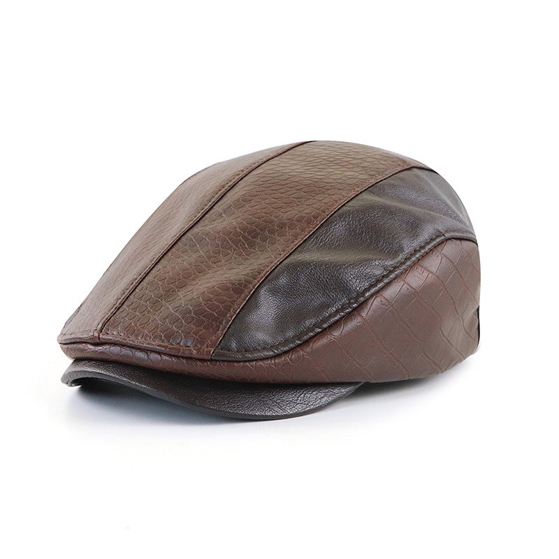 Style américain Vintage PU Leather Artistic Patchwork Newsboy Cap