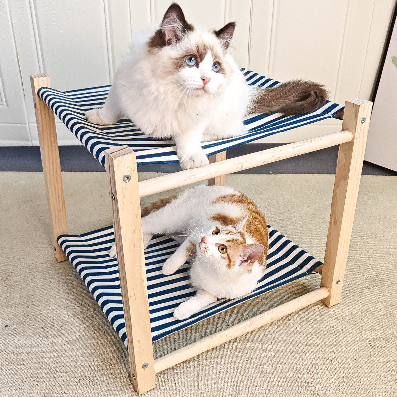 Lit de camp pour animaux de compagnie en bois massif à double couche Hamac de chat supérieur et inférieur Bunk amovible et lavabo