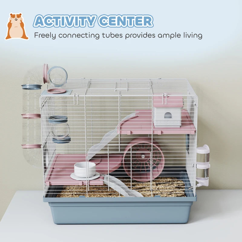 Cage, 3-Tier petit animal Cage avec roue d'exercice, bol alimentaire, bouteille d'eau, maison, tunnel