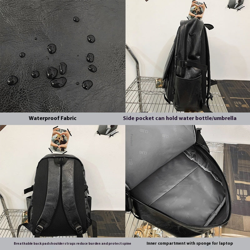 Sac à dos en cuir souple PU imperméable pour hommes