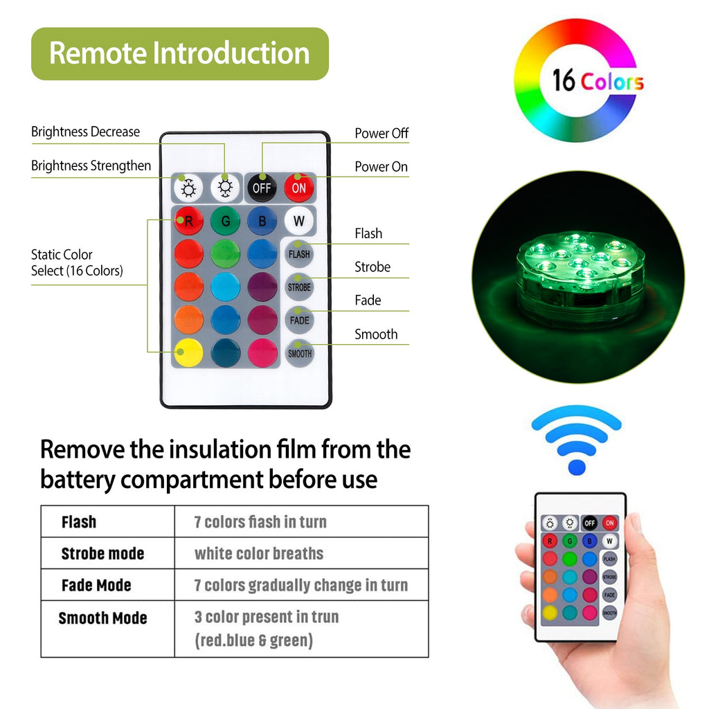 4Pcs RGB Lumières de piscine avec télécommande IP68 sous-marins étanches