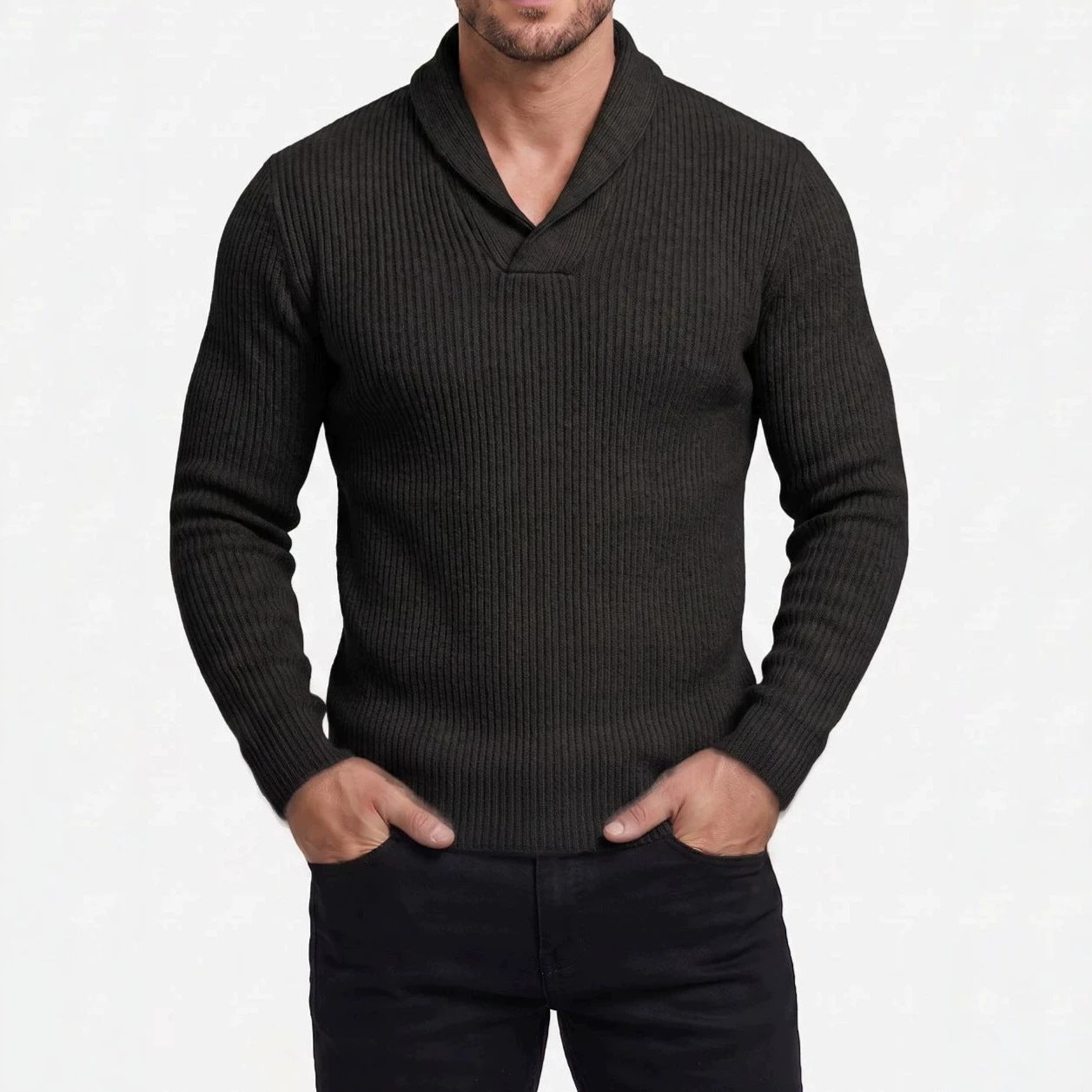 Homme Manches longues col V Slim-fit Sweater tricot