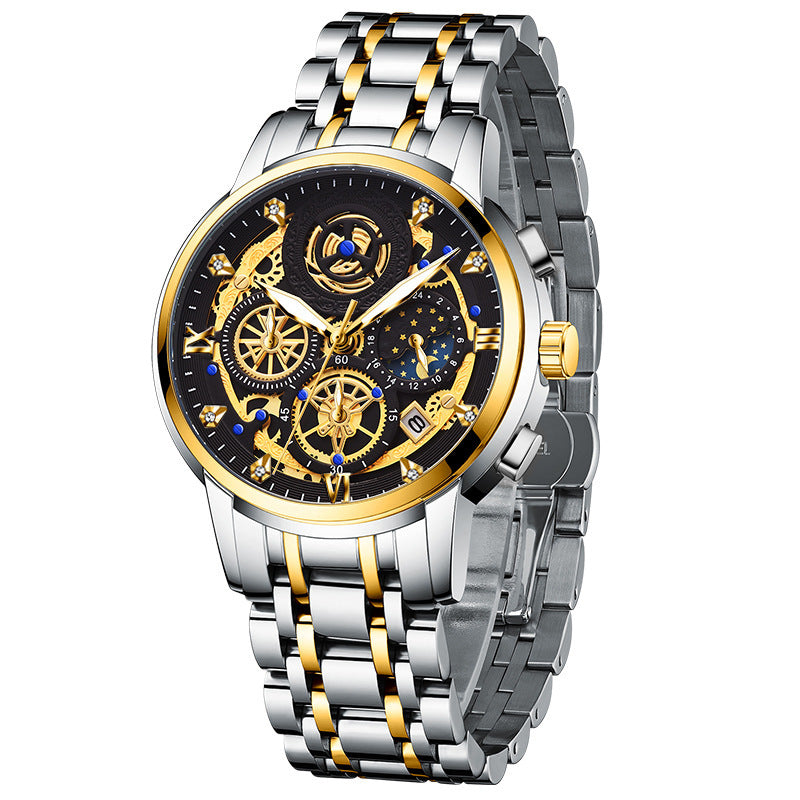 Montre Quartz multifonction en acier inoxydable pour homme