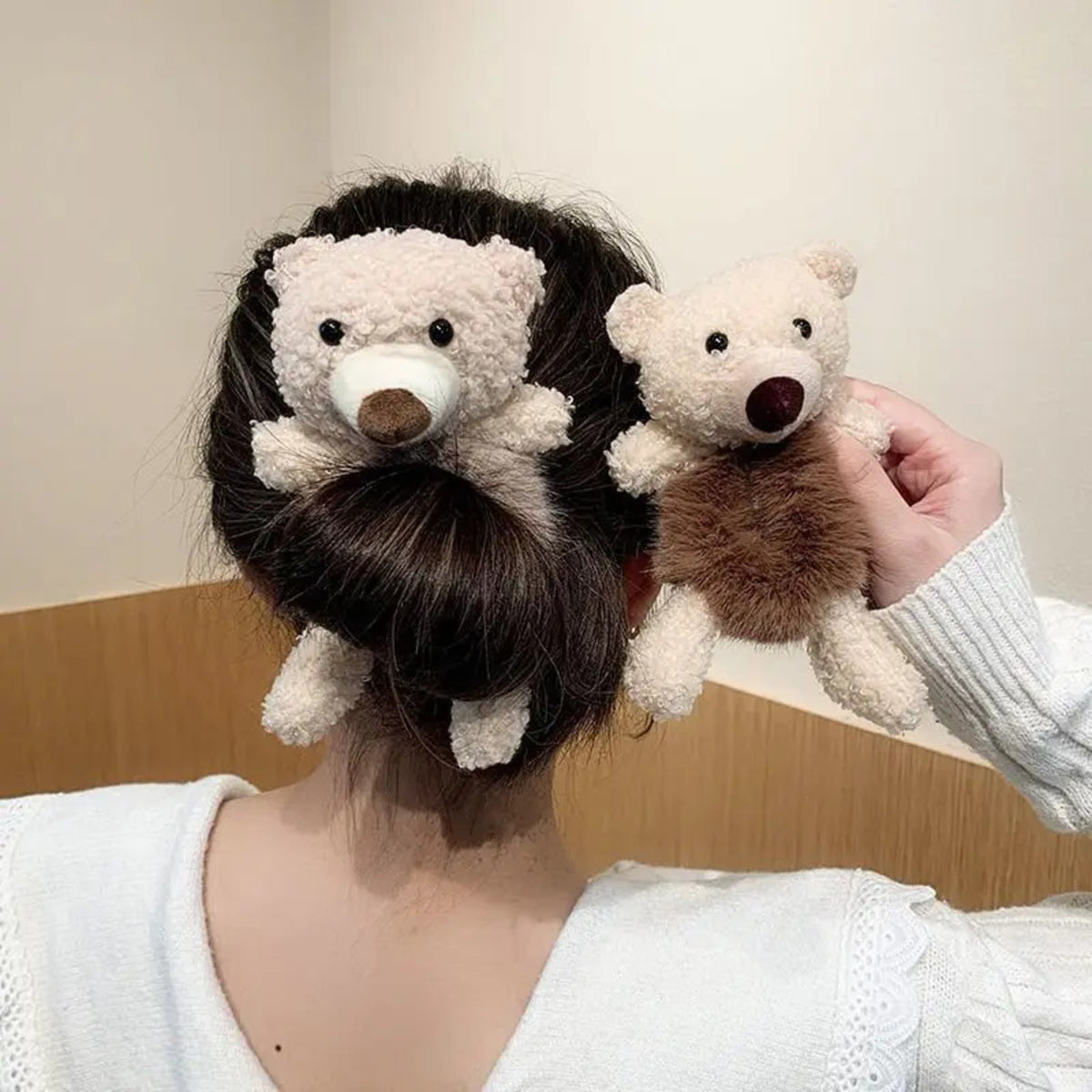 Filles Lovely Scrunchies Mignon ours bande de cheveux Lapin fourrure de cheveux corde doux chaud bande en caoutchouc pré