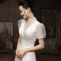 Fiançailles blanches Robe de mariée Femme Français Satin Robe de mariée légère