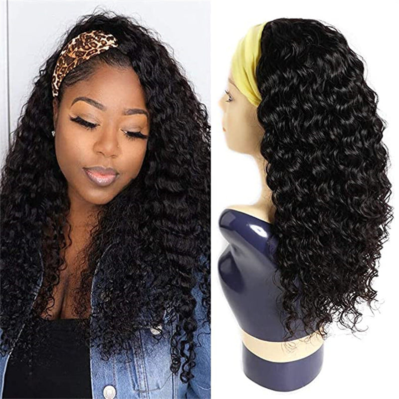 Couvercle noir de cheveux en fibre synthétique moyenne bouclée