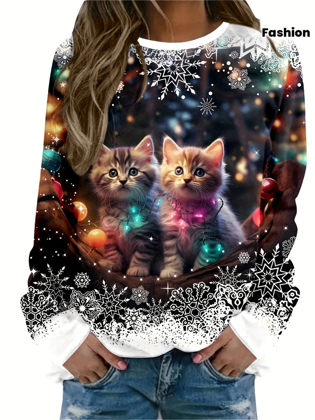 Sweatshirt imprimé pour femme à thème de Noël