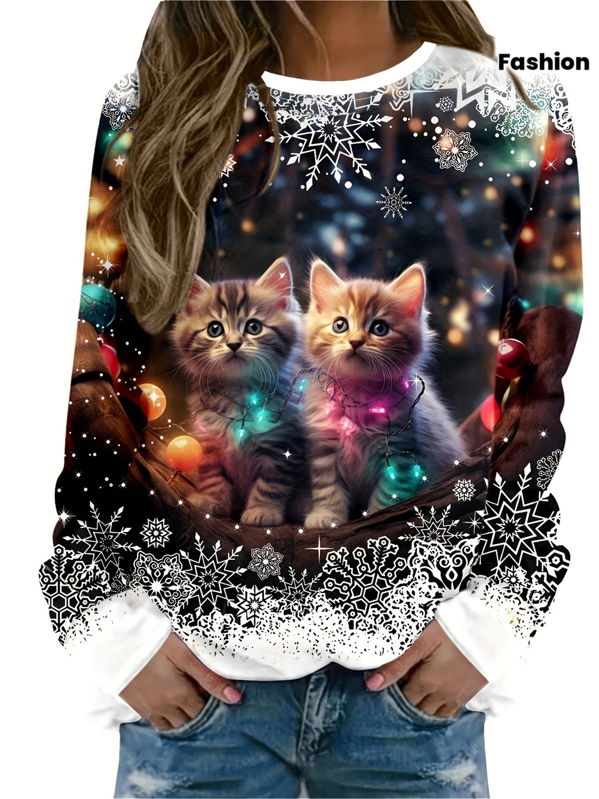 Sweatshirt imprimé pour femme à thème de Noël