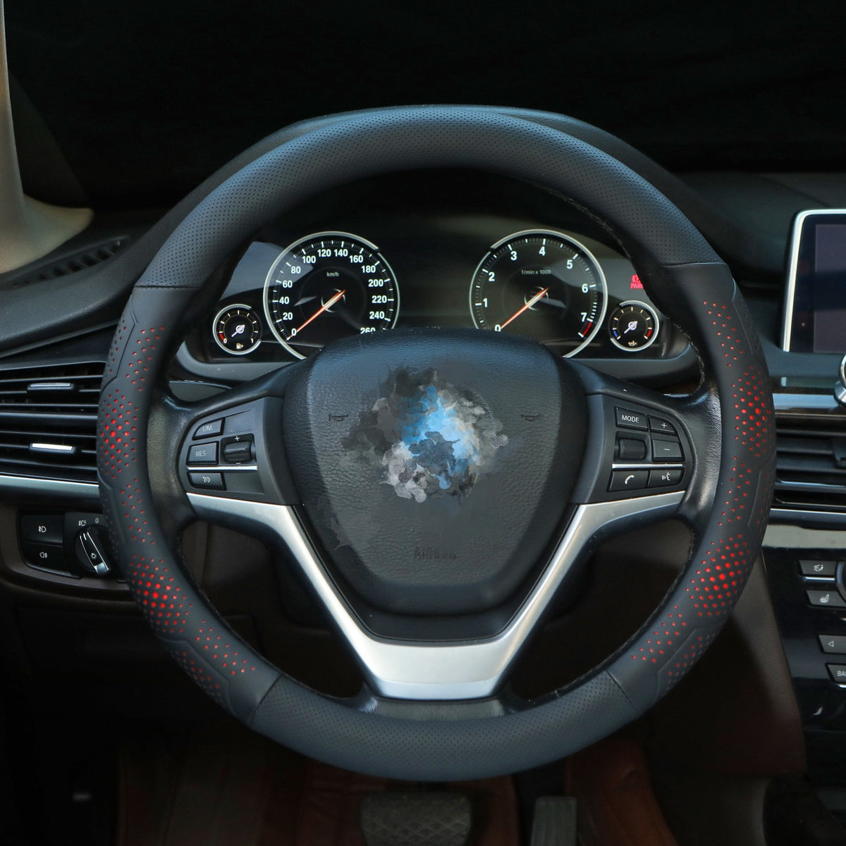Sporty Fashion Car Steering Wheel Cover in Elastic Leather