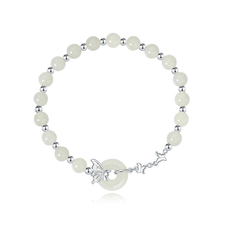 Bracelet de jade papillon argent sterling