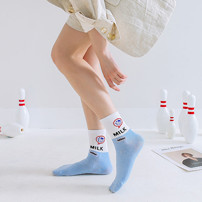 Fraises Chaussettes en lait de bananes Femmes Longueur mi-calf