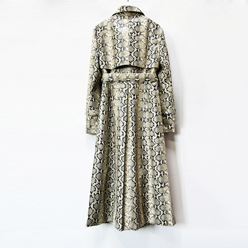Manteau à tranchée longue en cuir faux