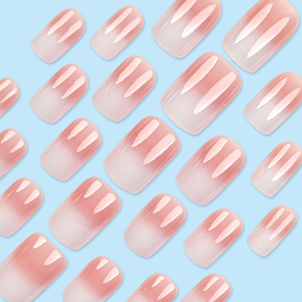 Art simple rose et blanc gradué à ongles amovibles