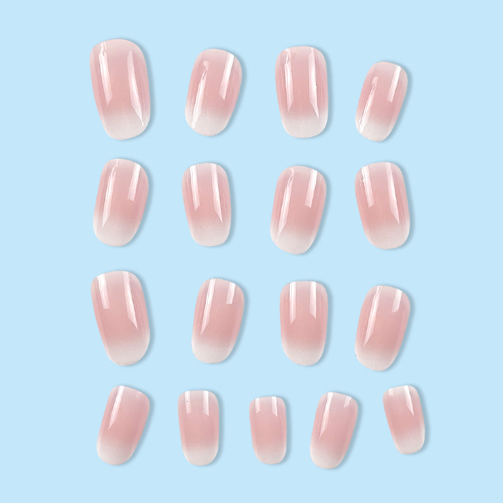 24-Piece courte pression ovale sur les ongles - doux rose-blanc Ombre