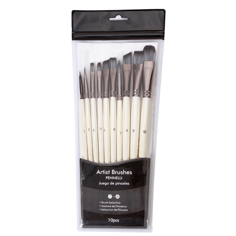 10 pinceaux aquarelles blanc perle