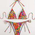 Femme Floral Imprimer Halter-Neck Dentelle-Up Sexy Bikini