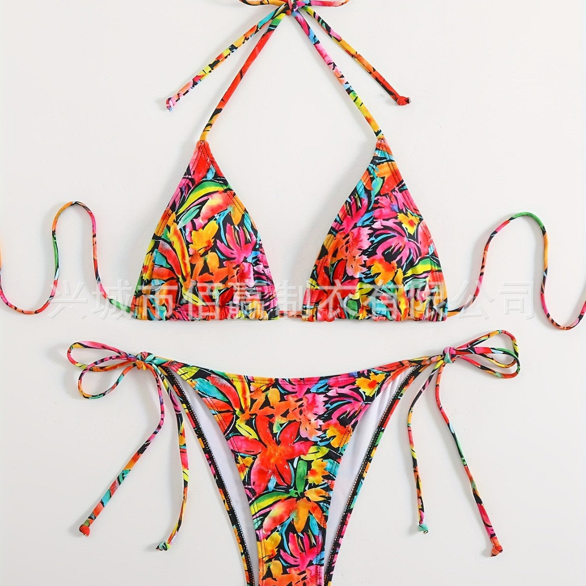 Femme Floral Imprimer Halter-Neck Dentelle-Up Sexy Bikini